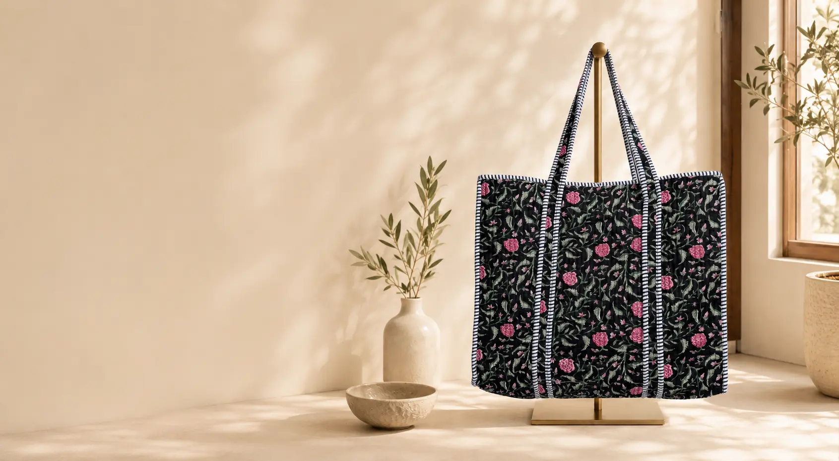 hand block printed tote cotton bag