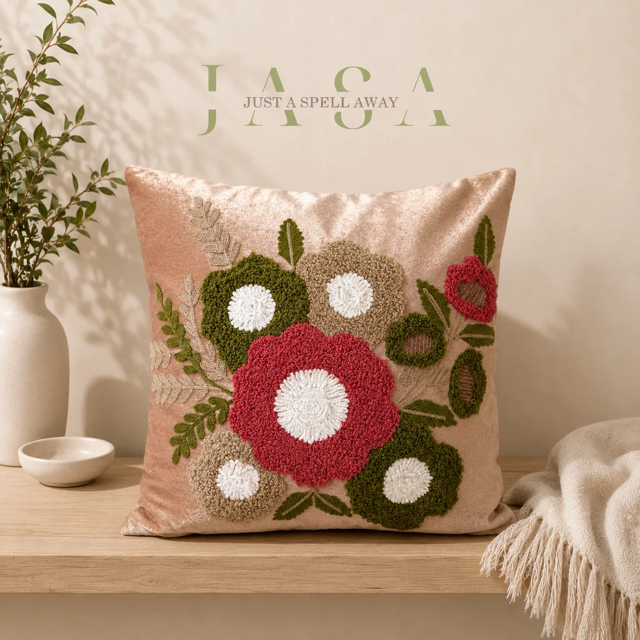 Blush Blossom Royal Brown Embroidered Cushion Cover