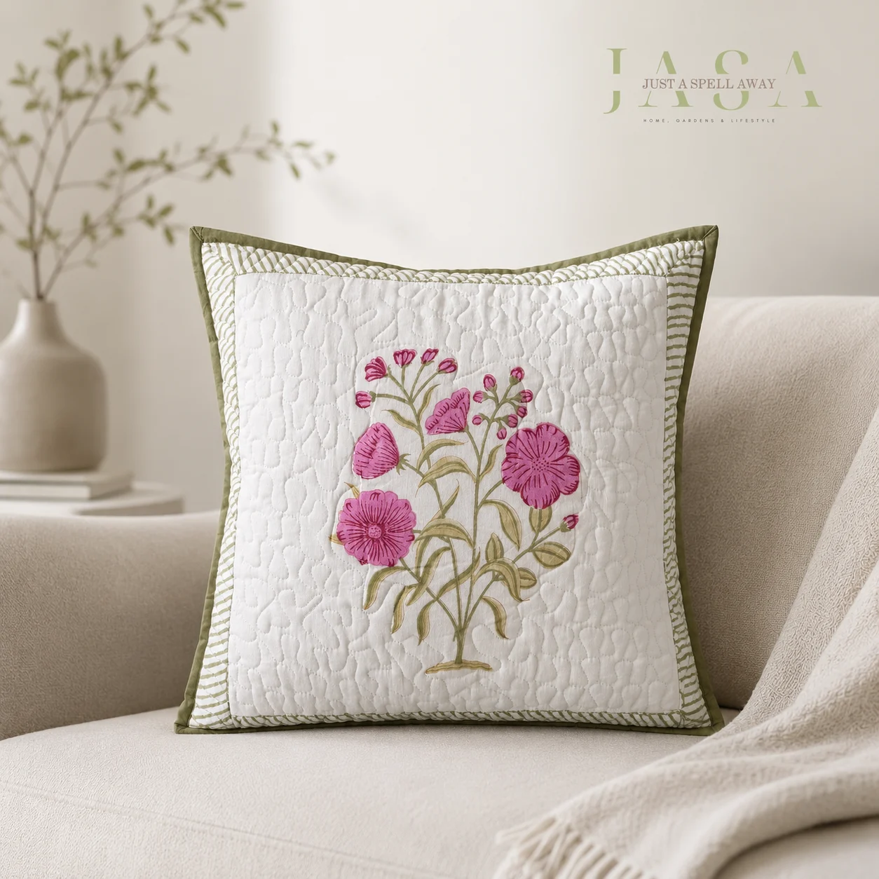 Damini Hand Block Printed Quilted Cushion Cover