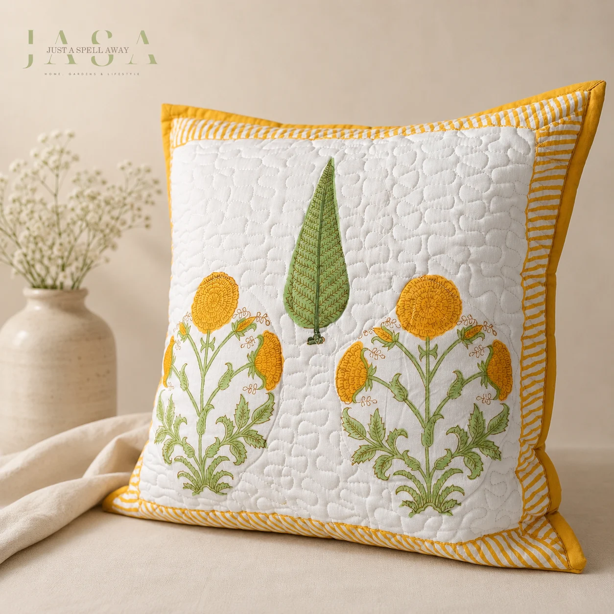 Gendha Hand Block Printed Quilted Cushion Cover