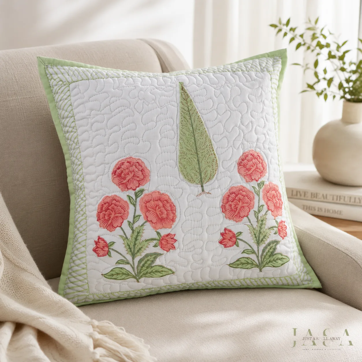 Nalini Hand Block Printed Quilted Cushion Cover