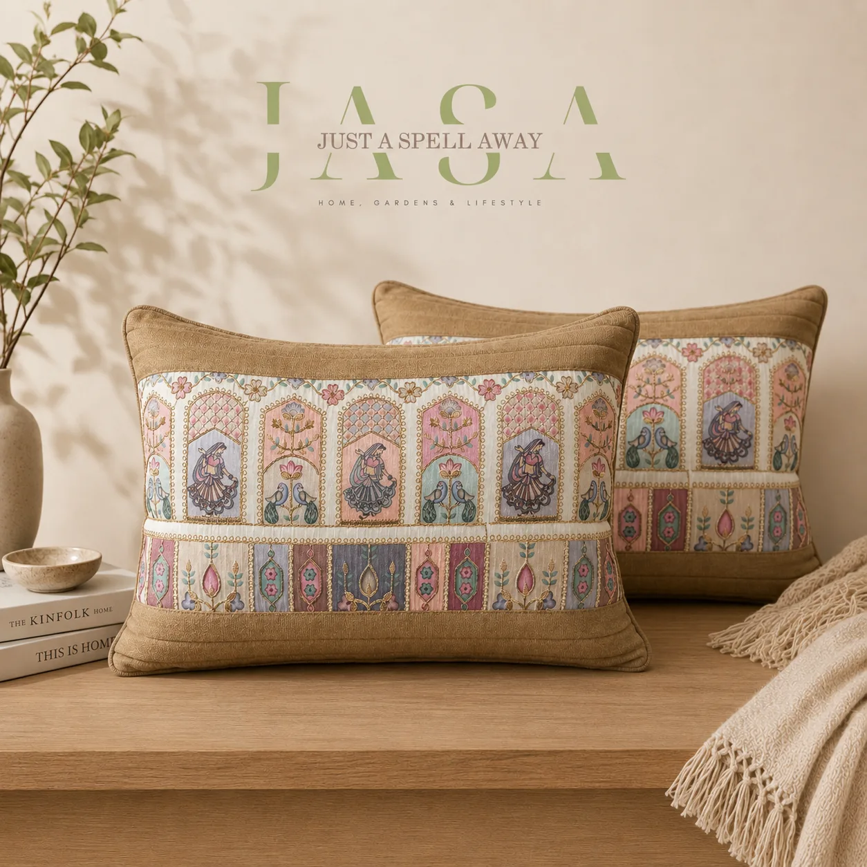 Royal Ethnic Cotton Velvet Cushion Cover - Mehendi Brown