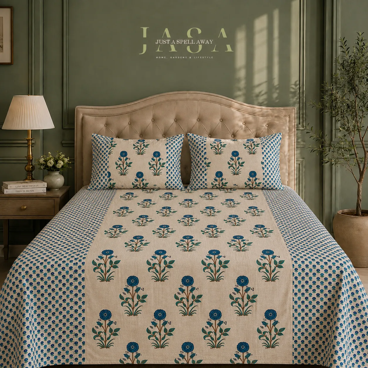 Gendha Phool Blue King Bedsheet