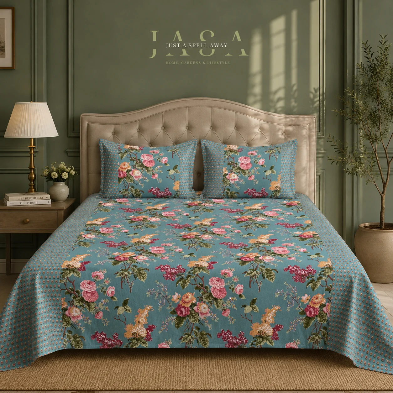 Rose Garden Blue Queen Bedsheet