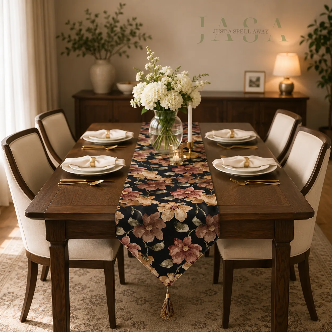 Cotton Satin Table Runner - Black
