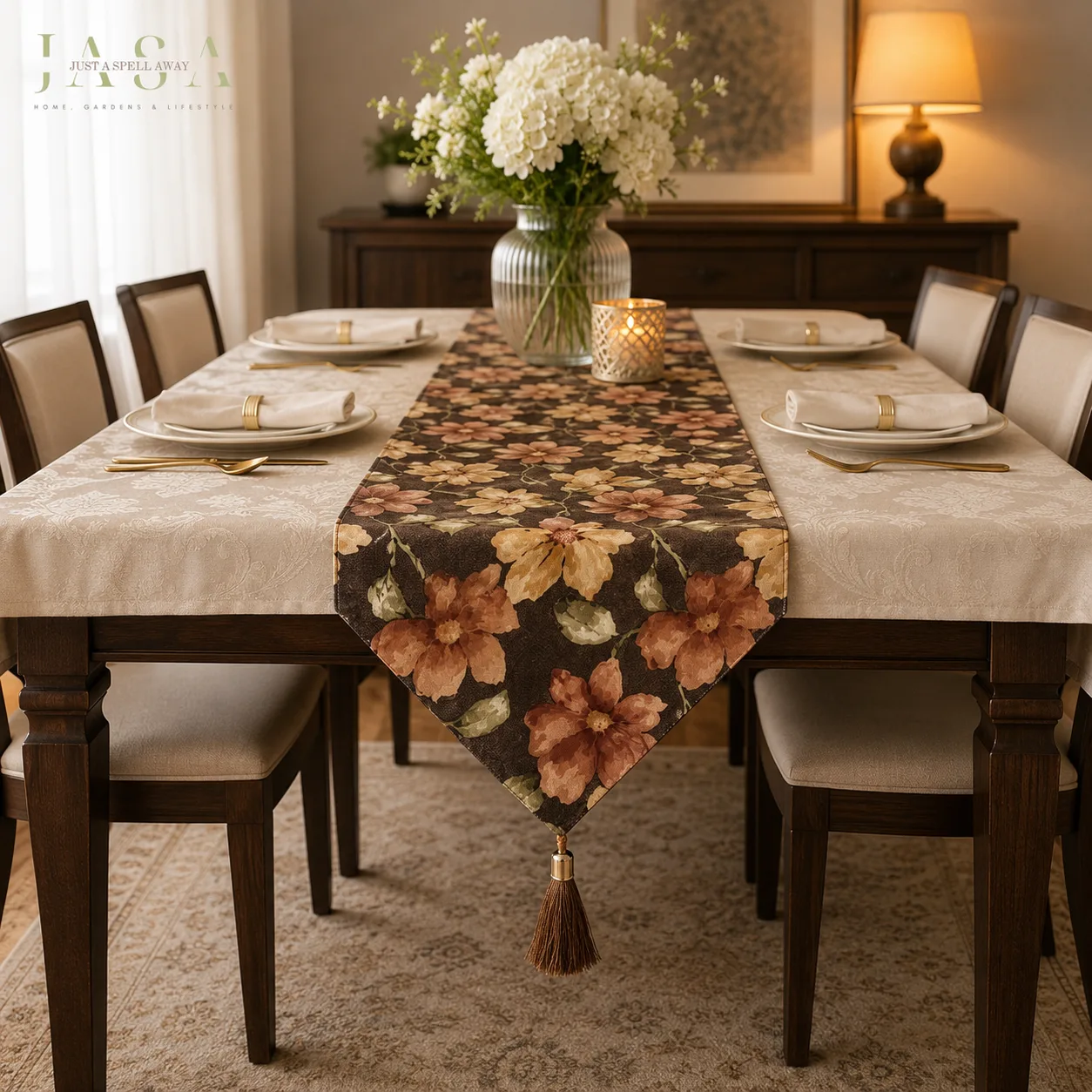 Cotton Satin Table Runner - Brown