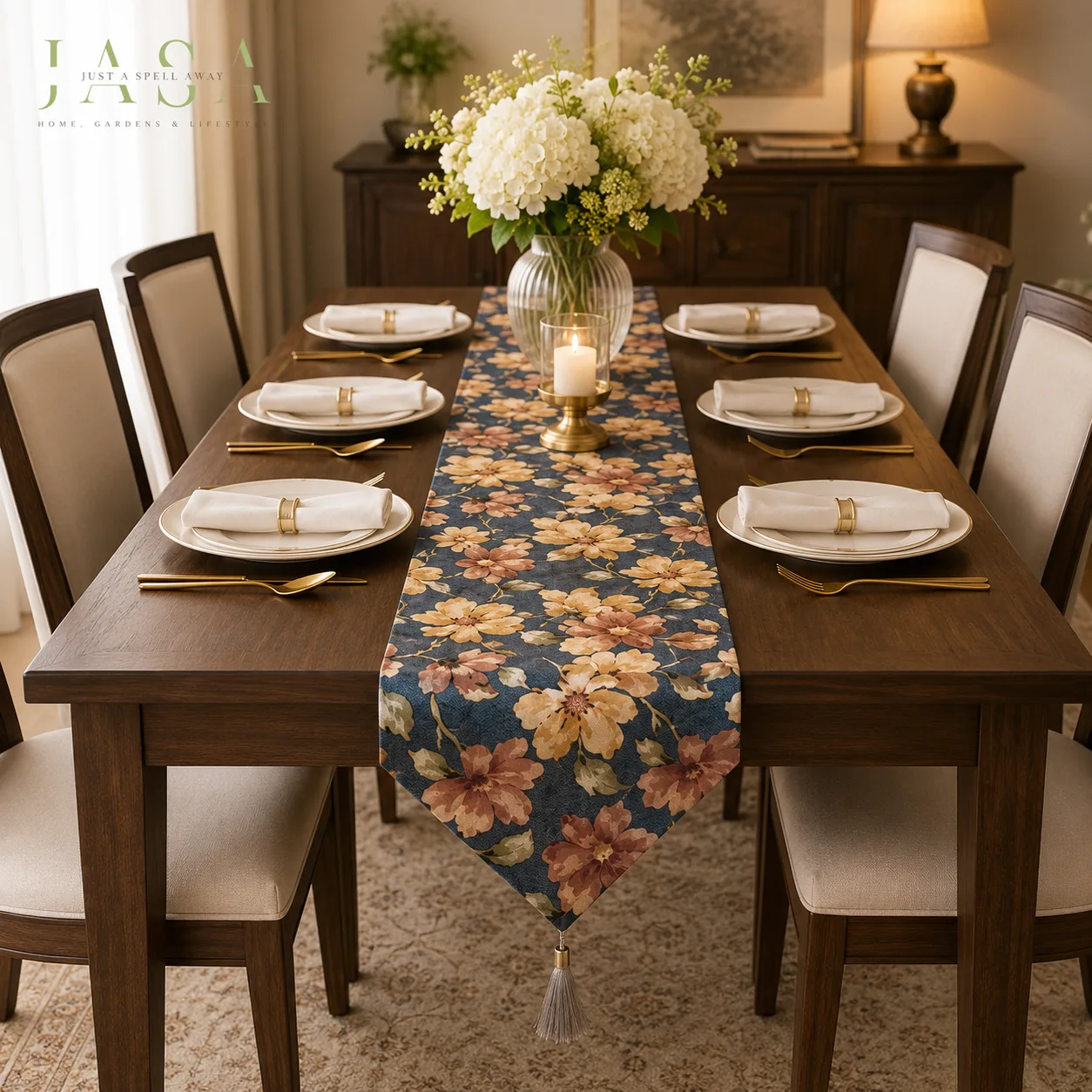 Cotton Satin Table Runner - Denim Blue