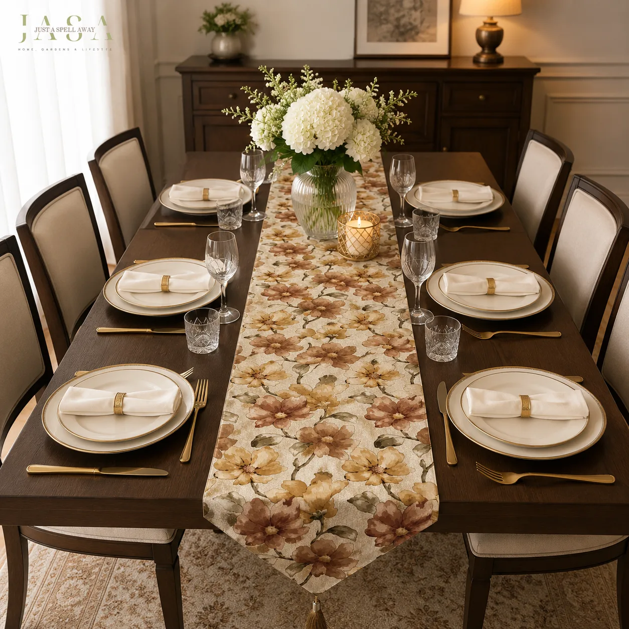 Cotton Satin Table Runner - Golden Brown