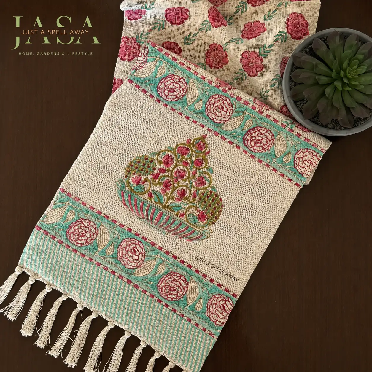 Cotton Jute Table Runner - Neel Guldasta