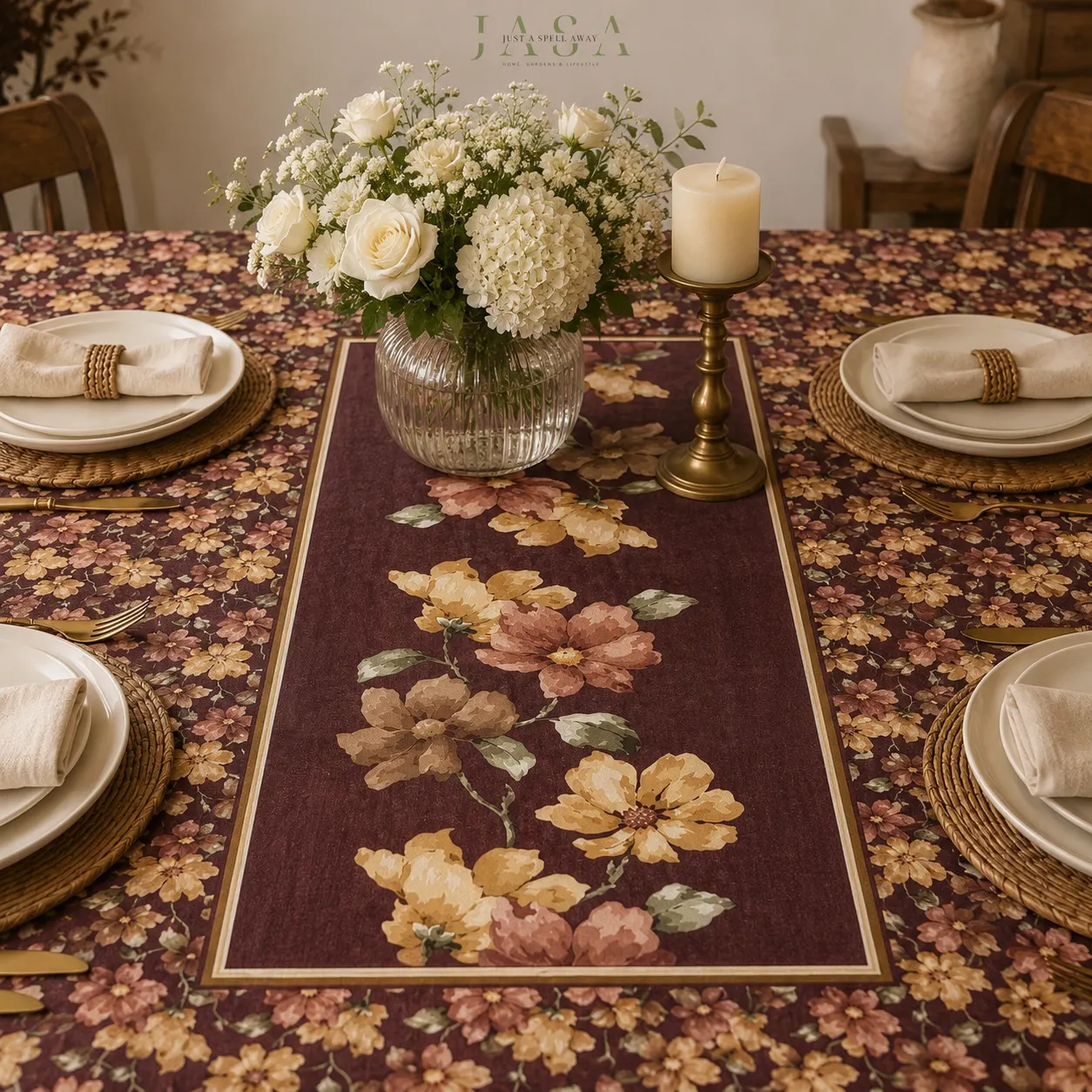 Cotton Velvet Table Cover - Maroon