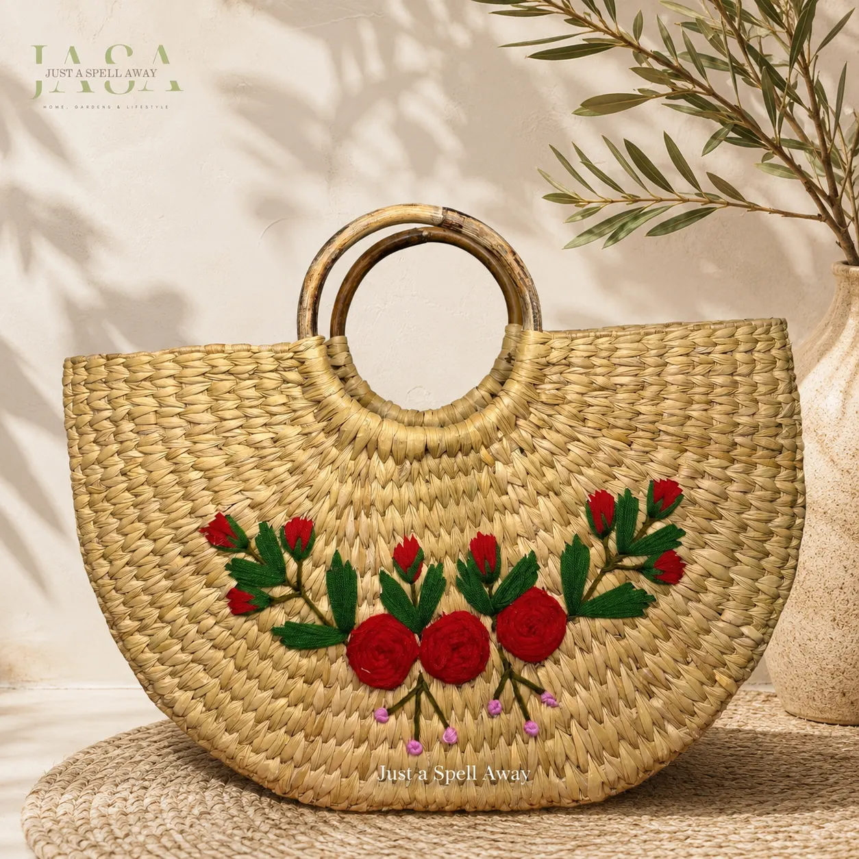 Reed Grass U Style Handbag -  Red Rose