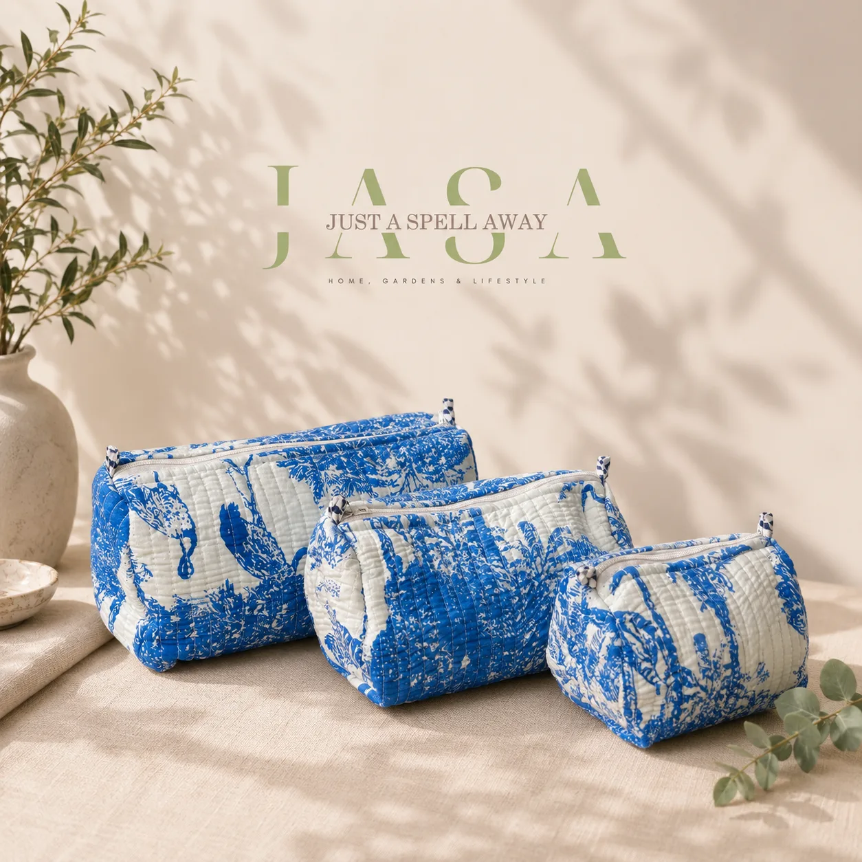 Blue & White Vanity Pouch (Set Of 3)