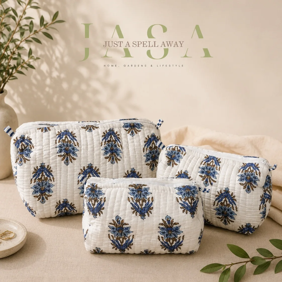 Blue Buta Vanity Pouch (Set Of 3)