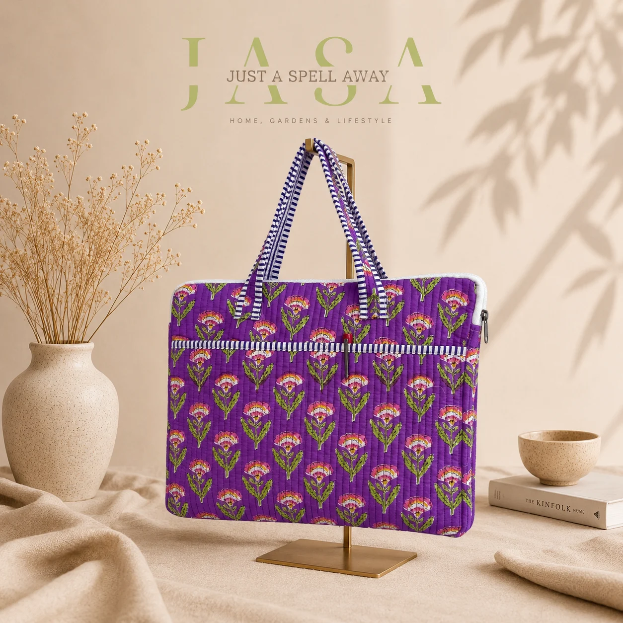 Purple Cotton Quilted Laptop Bag