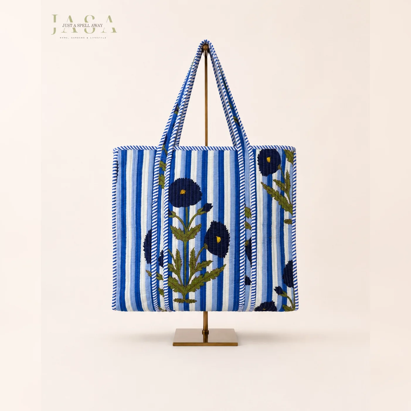 Hand Block Printed 16" Tote Bag - Blue