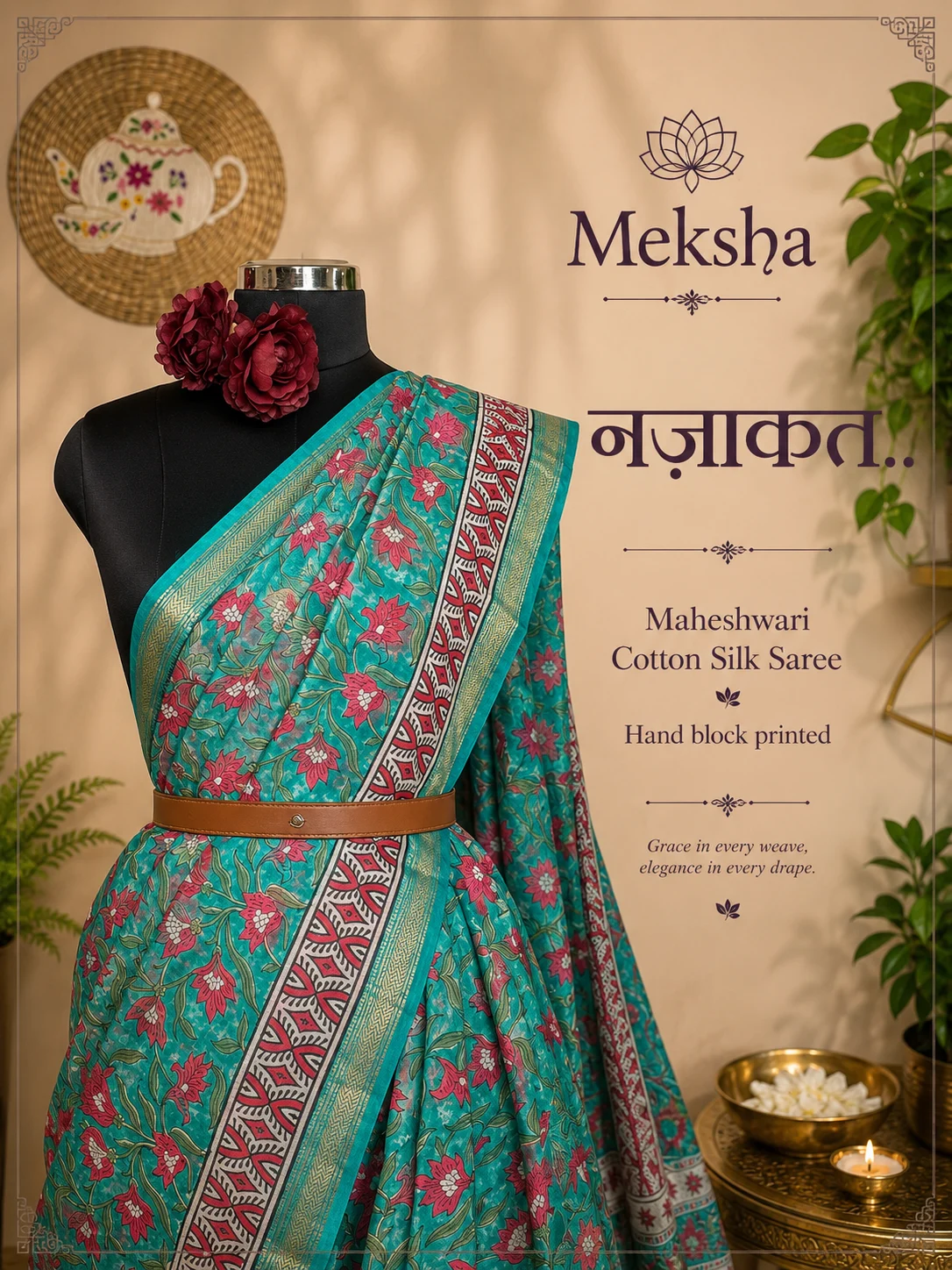 Maheshwari Cotton Silk Saree - Green