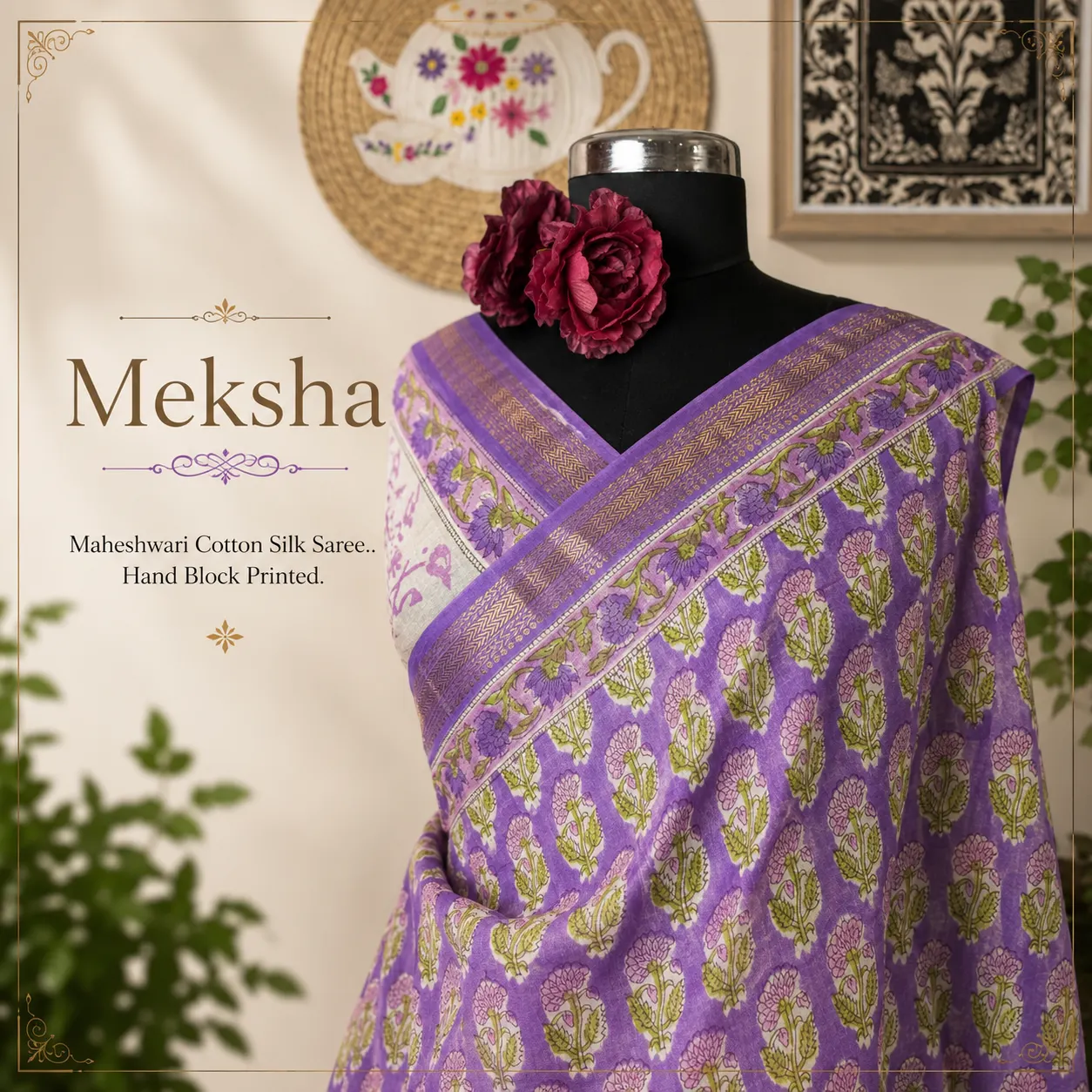 Maheshwari Cotton Silk Saree - Mauve