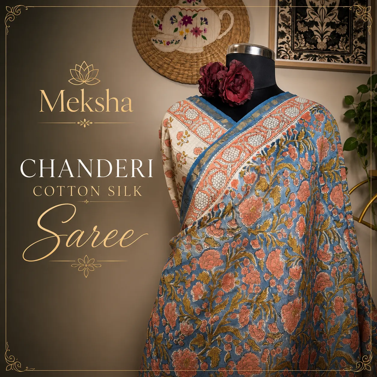 Chanderi Cotton Silk Saree - Light Blue