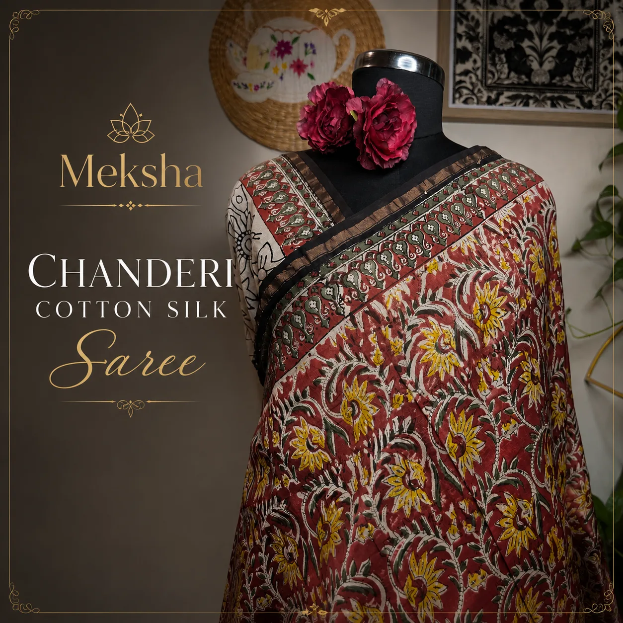 Chanderi Cotton Silk Saree - Maroon