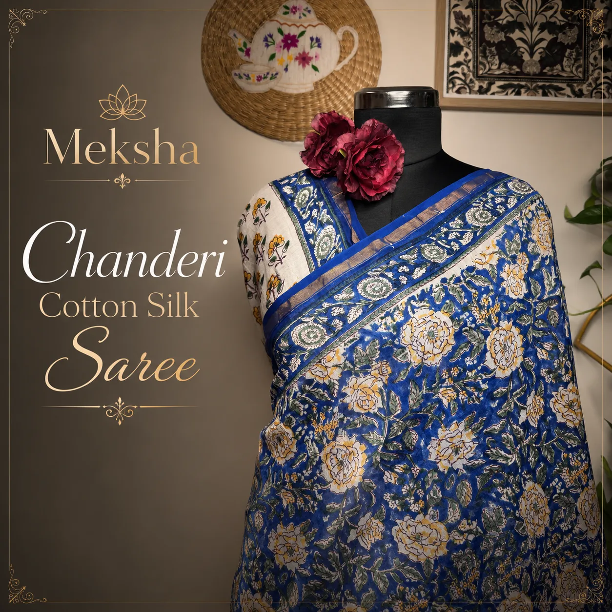 Chanderi Cotton Silk Saree - Royal Blue