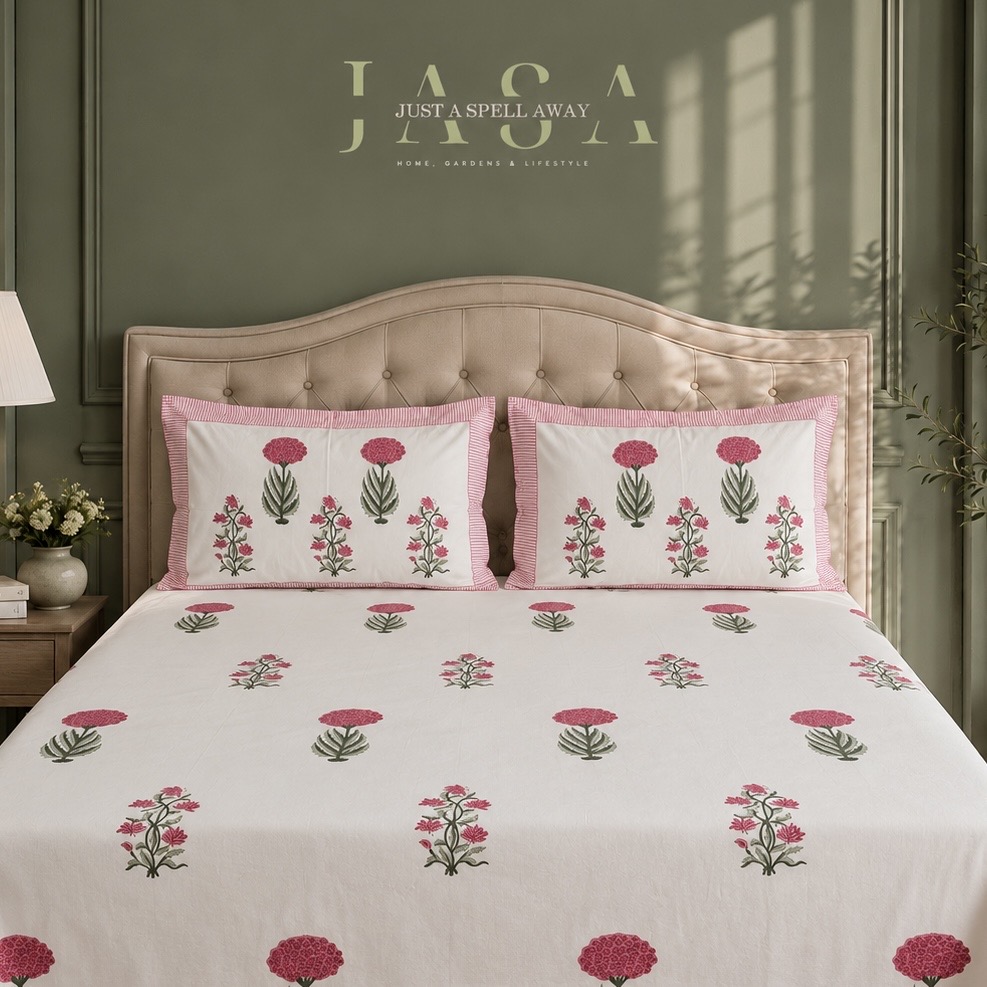 Gulaabi Phool Percale King Bedsheet