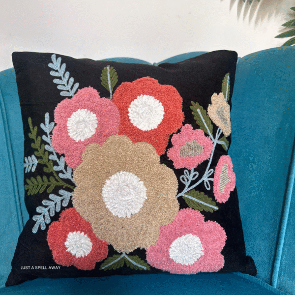 Blush Blossom Black Cushion Cover