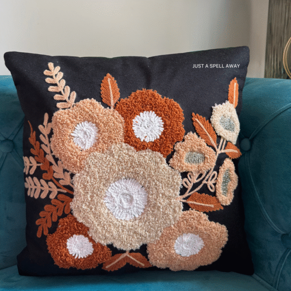 Blush Blossom Black & Brown Cushion Cover