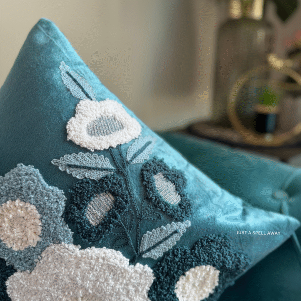 Blush Blossom Icey Blue Cushion Cover