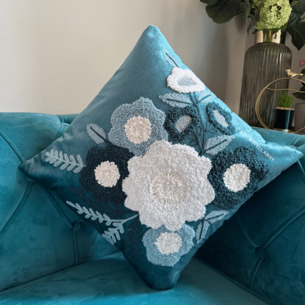 Blush Blossom Icey Blue Cushion Cover