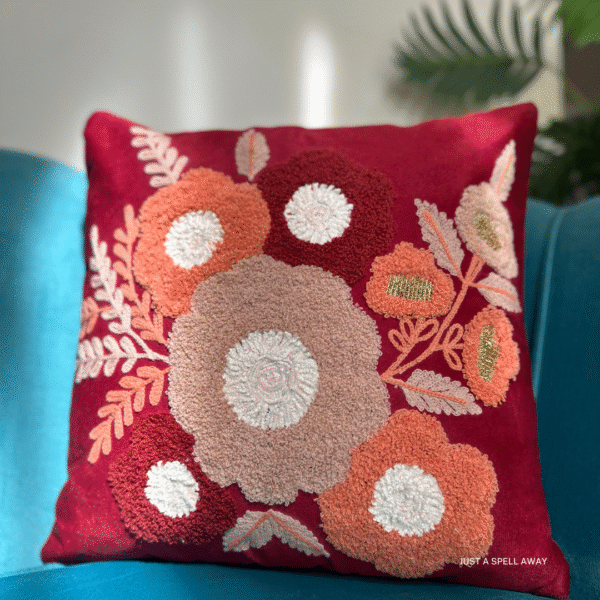 Blush Blossom Maroon Cushion Cover
