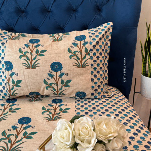 GENDHA PHOOL BLUE 2 Genda Phool King Bedsheet- Blue