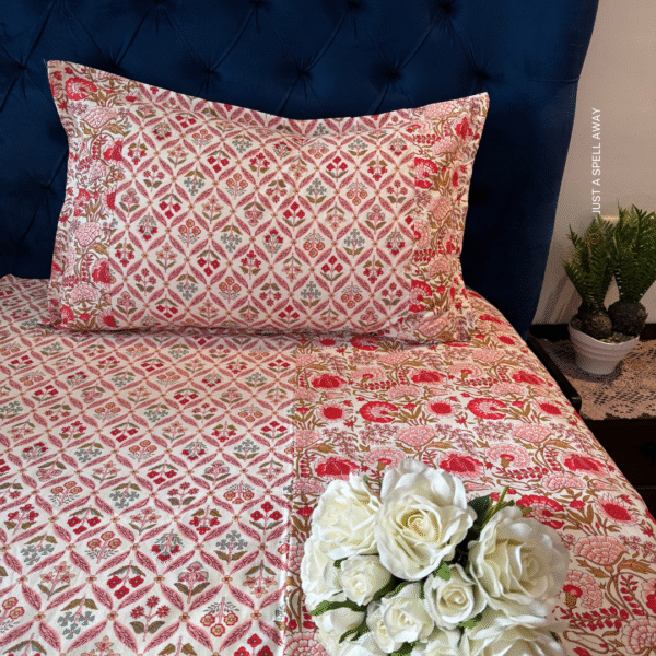 PHOOLON KI CHADAR PINK 1 Phoolon Ki Chadar Queen Bedsheet- Pink Jaal