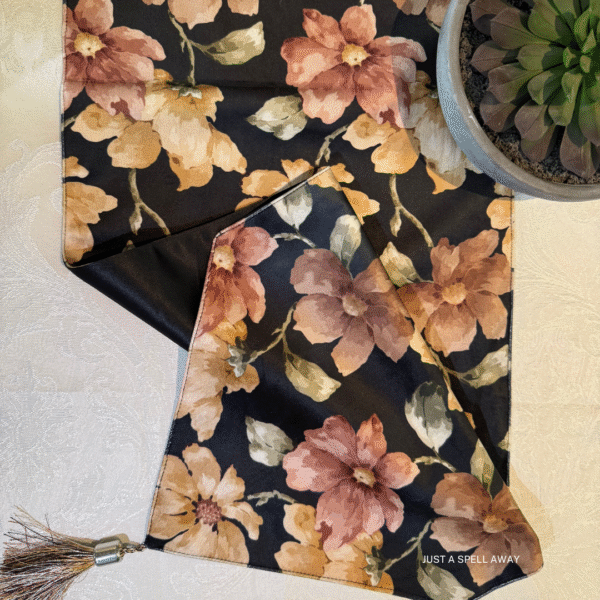 SATIN TABLE RUNNER- BLACK 2 Satin Bloom Black