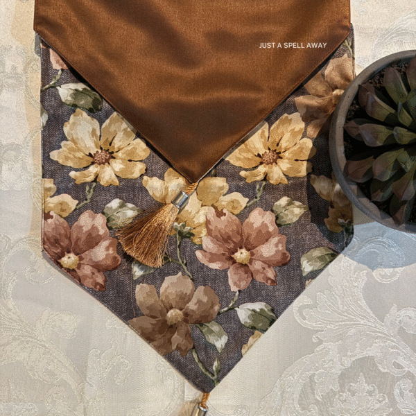 SATIN TABLE RUNNER- BROWN 2 Satin Bloom Brown