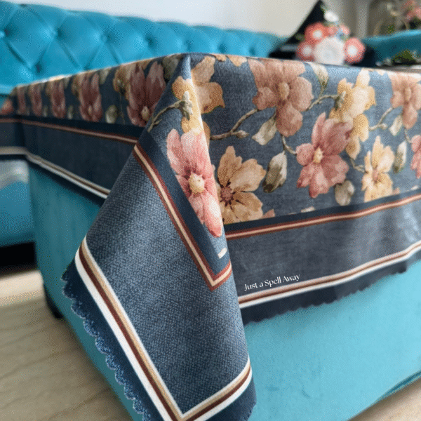 FLORAL MUSE CENTRE TABLE COVER - DENIM BLUE 3 Floral Muse Center Table Cover-Denim Blue