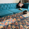 FLORAL MUSE CENTRE TABLE COVER - DENIM BLUE 4 Floral Muse Center Table Cover-Denim Blue